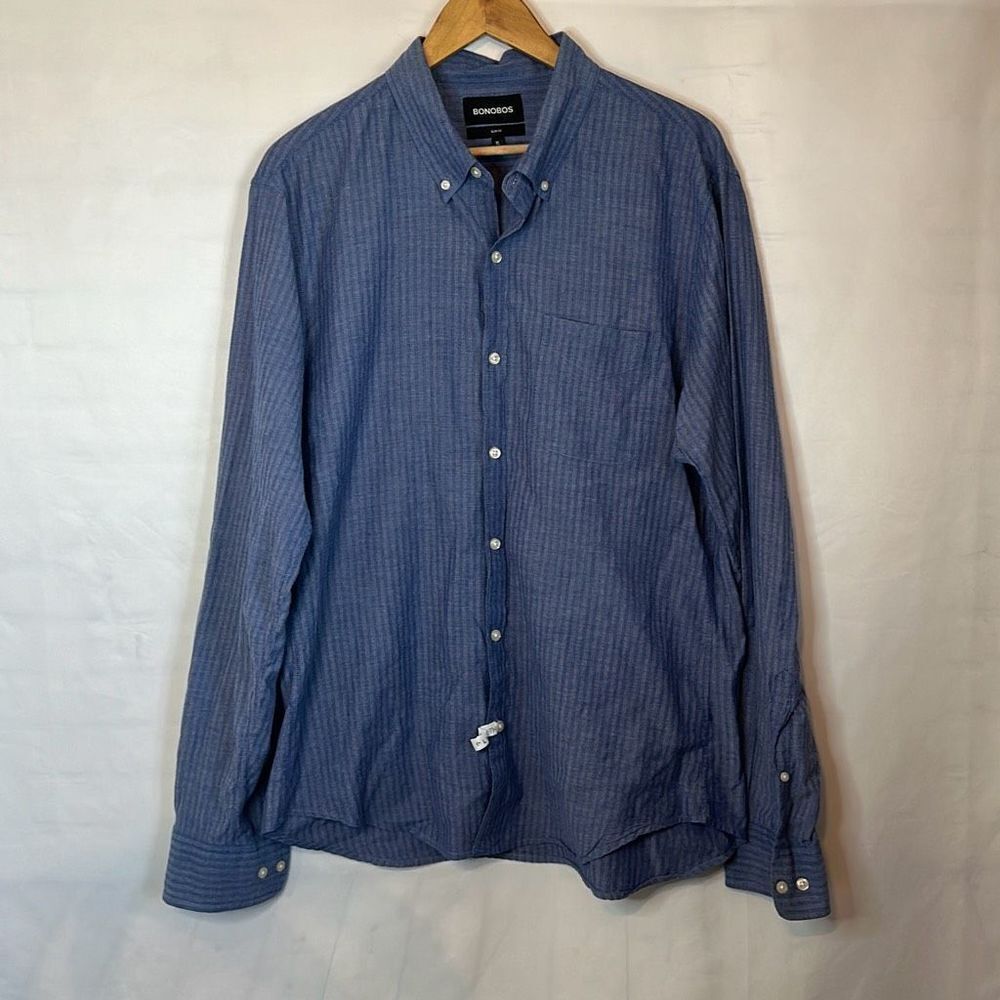 Bonobos Mens Blue Button Down Chambray Blue Slim Fit Long Sleeve Shirt size XL